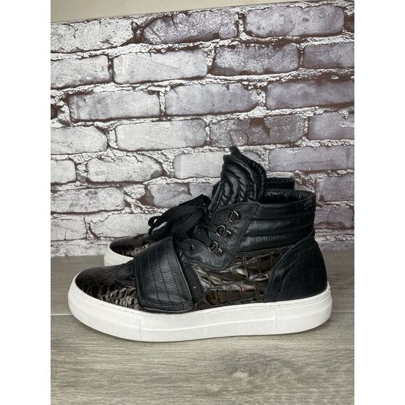 Savio Barbato Brown Patent Croc Embossed High Top Strap Sneakers Men Sz 45EU/12M main image 4